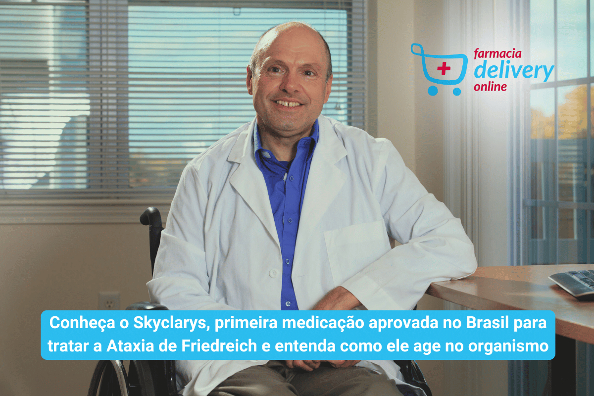 Homem com ataxia de friedreich am cadeira de rodas sorrindo + subtítulo